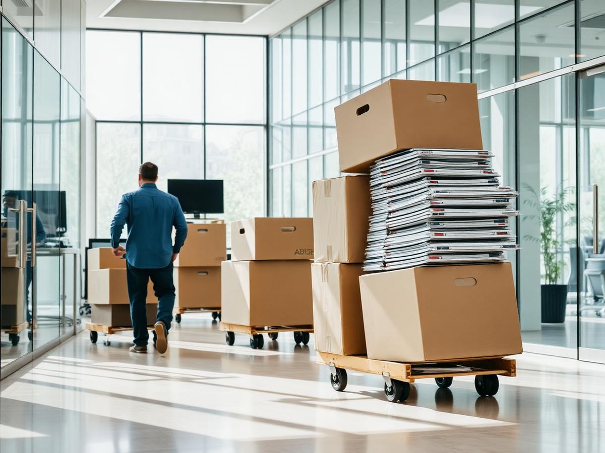 Office relocation crew staging furniture in a Nashville workspace