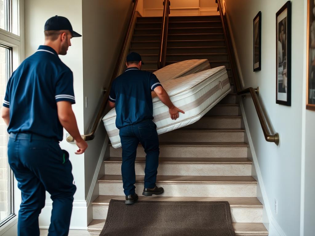 Movers wrapping and carrying furniture from a Nashville apartment